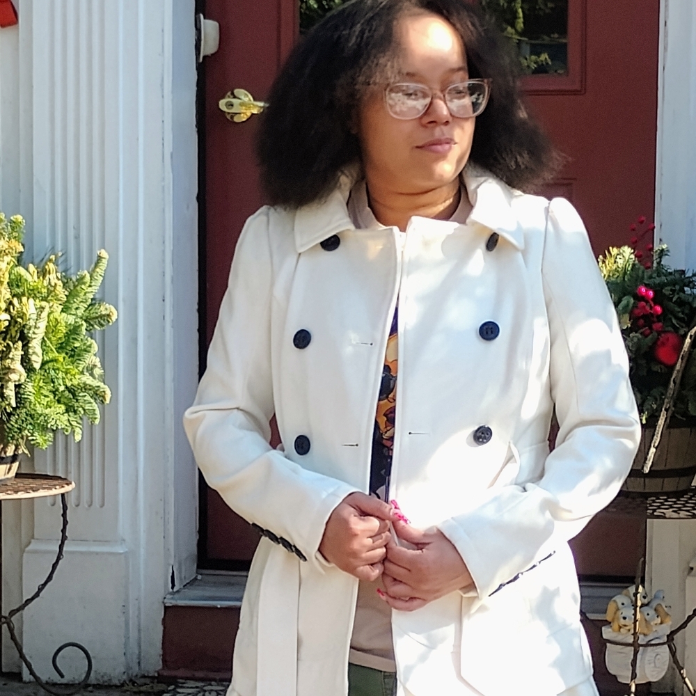 Celebrity Pink White Double-Breasted Trench Coat